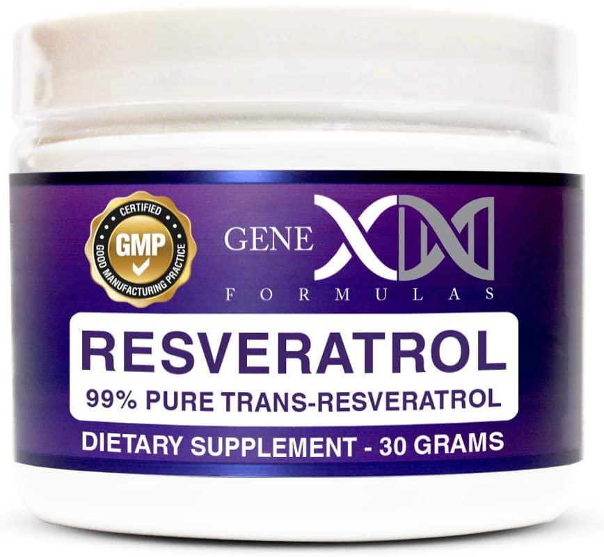 Genex Resveratrol Powder 1000mg Serving 99% Pure Micronized Pharmaceutical Grade Trans-Resveratrol Powder 1000mg 30Grams 1Gram Per Day 30-Day Supply Made in a GMP, FDA and NSF Certified Facility