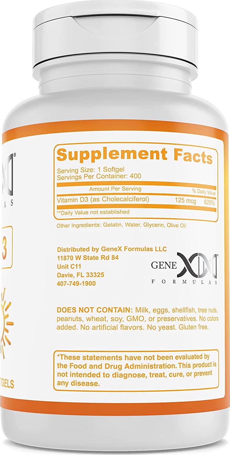 Genex Vitamin D3 5,000 IU (125mcg) 400 Softgel Capsules