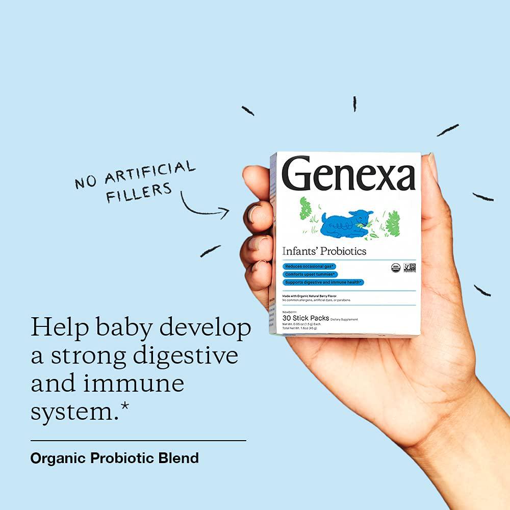 Genexa Probiotics for Infants Daily Probiotic Supplement | Pediatrician Formulated | Organic, Non-GMO, Gluten-Free | Organic Probiotics Powder | 30 Stick Packs (0.05 oz Each)