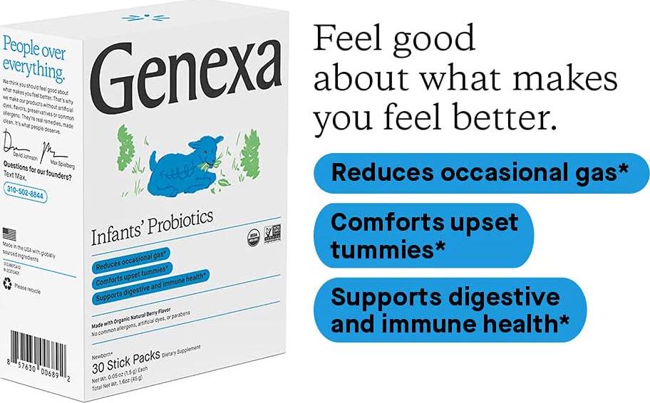 Genexa Probiotics for Infants Daily Probiotic Supplement | Pediatrician Formulated | Organic, Non-GMO, Gluten-Free | Organic Probiotics Powder | 30 Stick Packs (0.05 oz Each)
