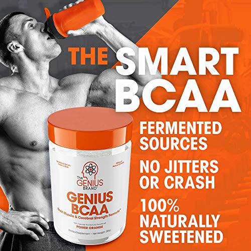 Genius Bcaa Powder with Focus and Energy Multiuse Natural Vegan Preworkout Bcaas for Mental Clarity and Faster Muscle Recovery, Orange, 21sv, 286g