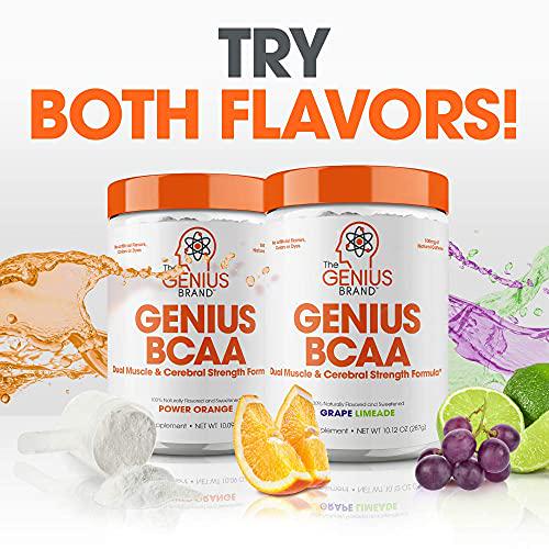 Genius Bcaa Powder with Focus and Energy Multiuse Natural Vegan Preworkout Bcaas for Mental Clarity and Faster Muscle Recovery, Orange, 21sv, 286g