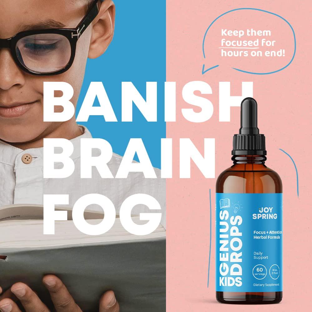 Genius Drops Focus Supplement for Kids, Supports Healthy Brain Function to Improve Concentration and Attention for School, Natural Calming Supplement, 2 oz