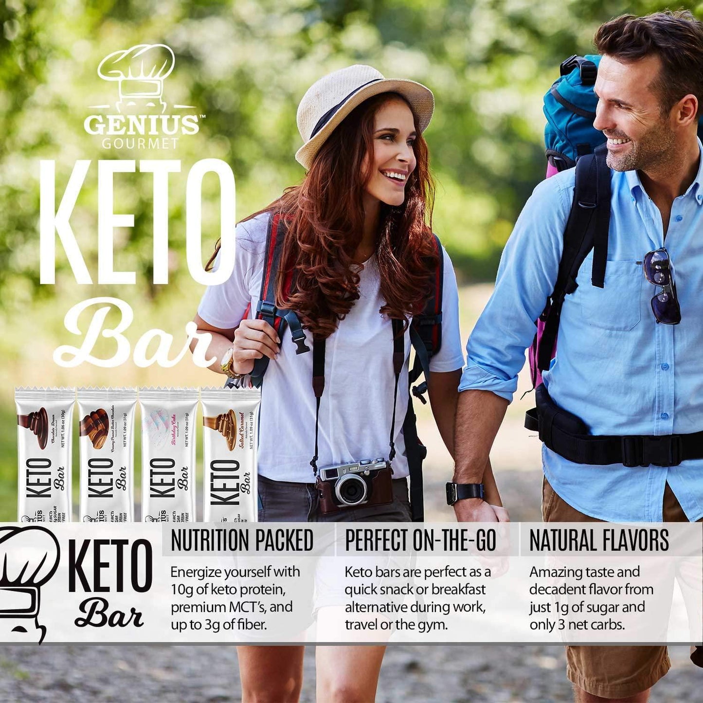 Genius Gourmet Gluten Free Keto Protein Bars - Keto Friendly Low Carb Low Sugar Snack - Natural Ketogenic Chocolate Dream - 12 Count