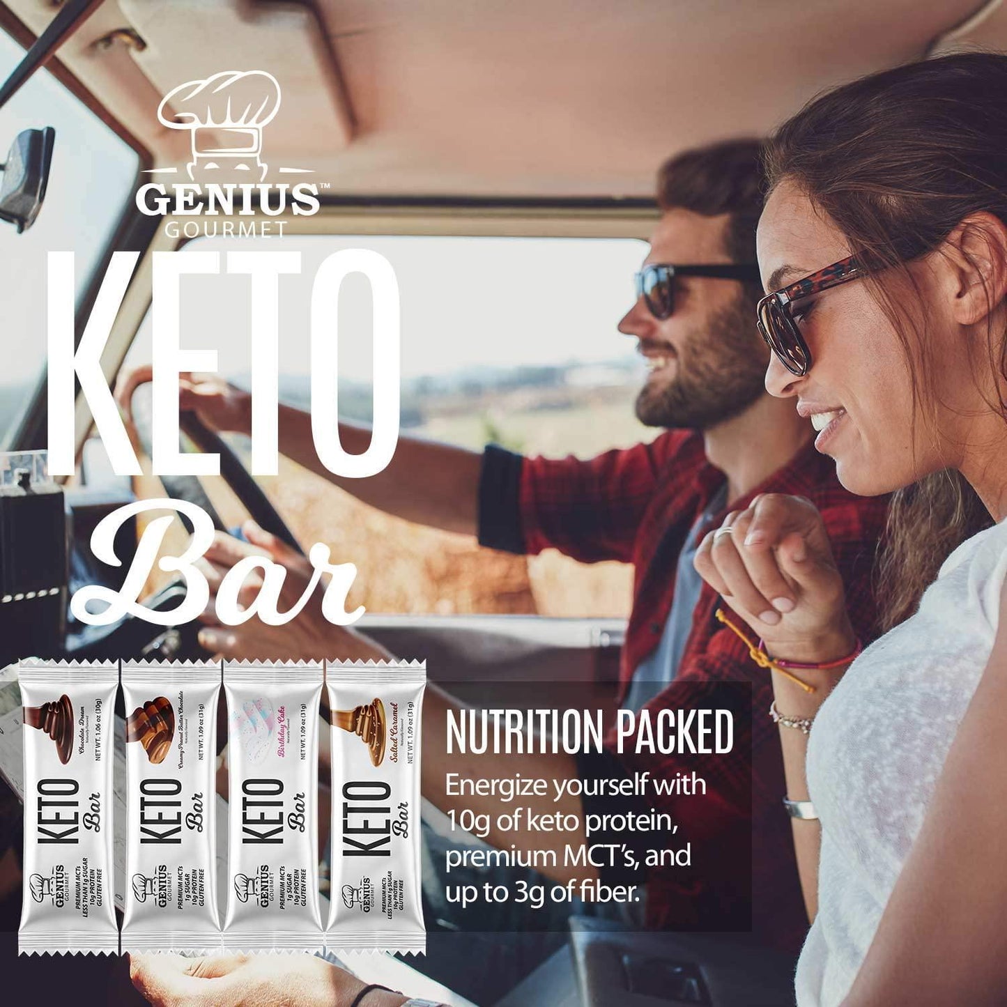 Genius Gourmet Gluten Free Keto Protein Bars - Keto Friendly Low Carb Low Sugar Snack - Natural Ketogenic Chocolate Dream - 12 Count