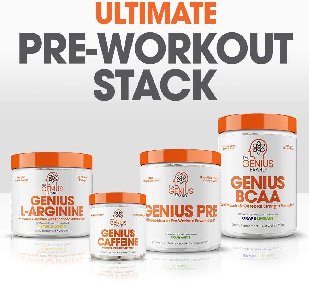 Genius L Arginine Powder - Fermented L-Arginine Nitric Oxide Supplement, Natural Muscle Builder and NO Booster for Healthy Blood Pressure, Protein Synthesis and Strength Building, Lemon, 30 Sv