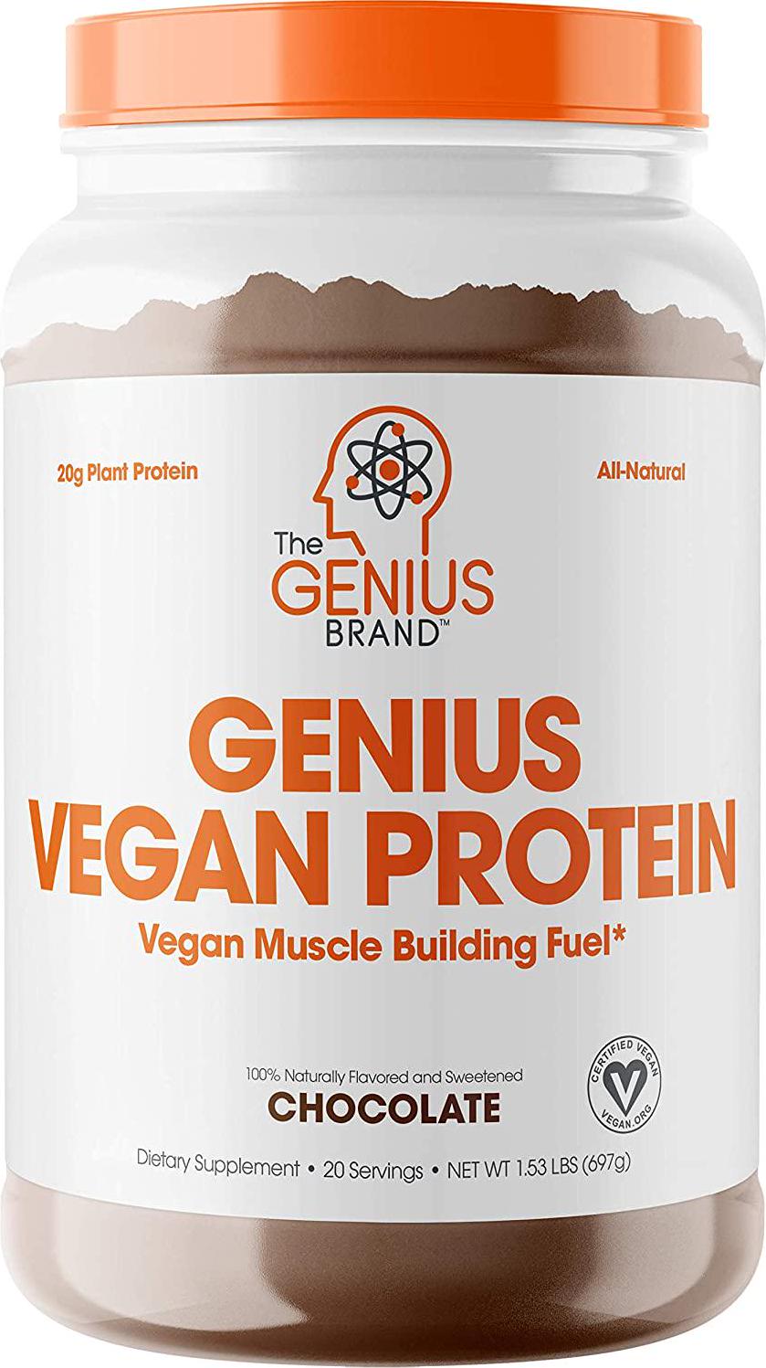 Genius Vegan Protein Powder Plant Based Lean Muscle Building Shake | Best Pea + Pumpkin Protein Sources Ideal Lean Body Shake for Men and Women All in One Nutritional Sport Drink (Dairy Free)
