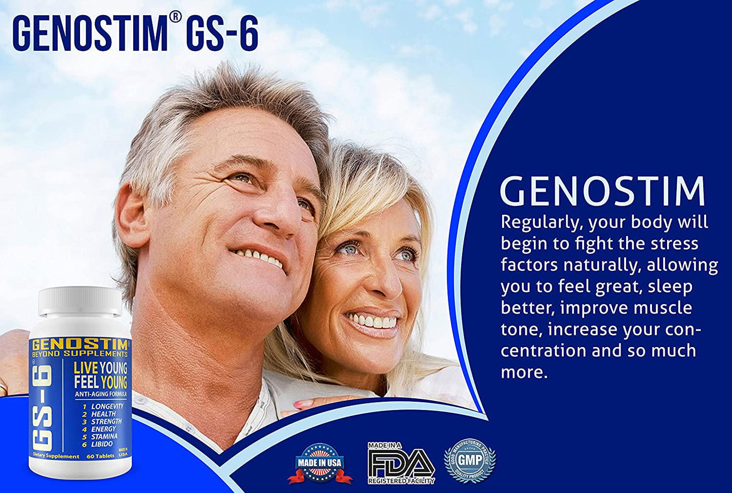 Genostim GS-6 Anti-Aging Protein Peptide Supplement, 100mg of Protein Peptides Stimulates Hormonal Balance for Accelerated Healing for Athletes and Cellular Rejuvenation for Men and Women, 60 Tablets