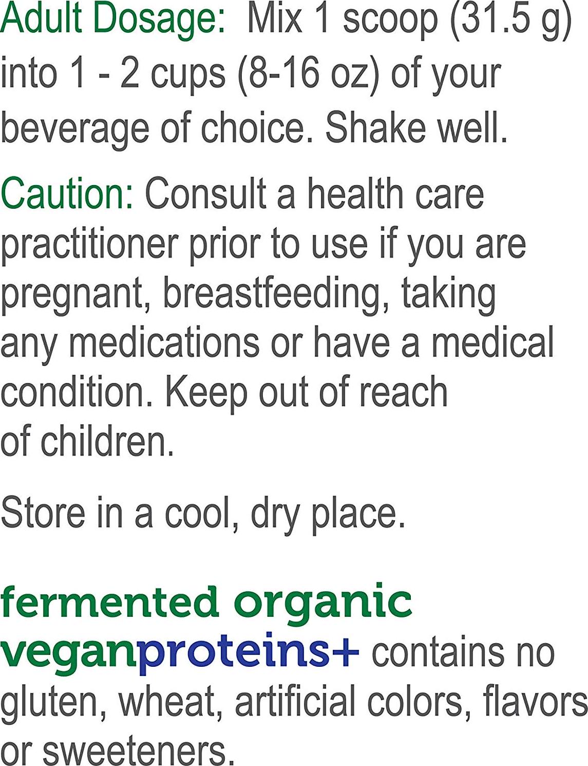 Genuine Health Fermented Organic Vegan Proteins+, Natural Chocolate Protein Powder, 20g Protein, 21.16 oz tub, 20 Servings