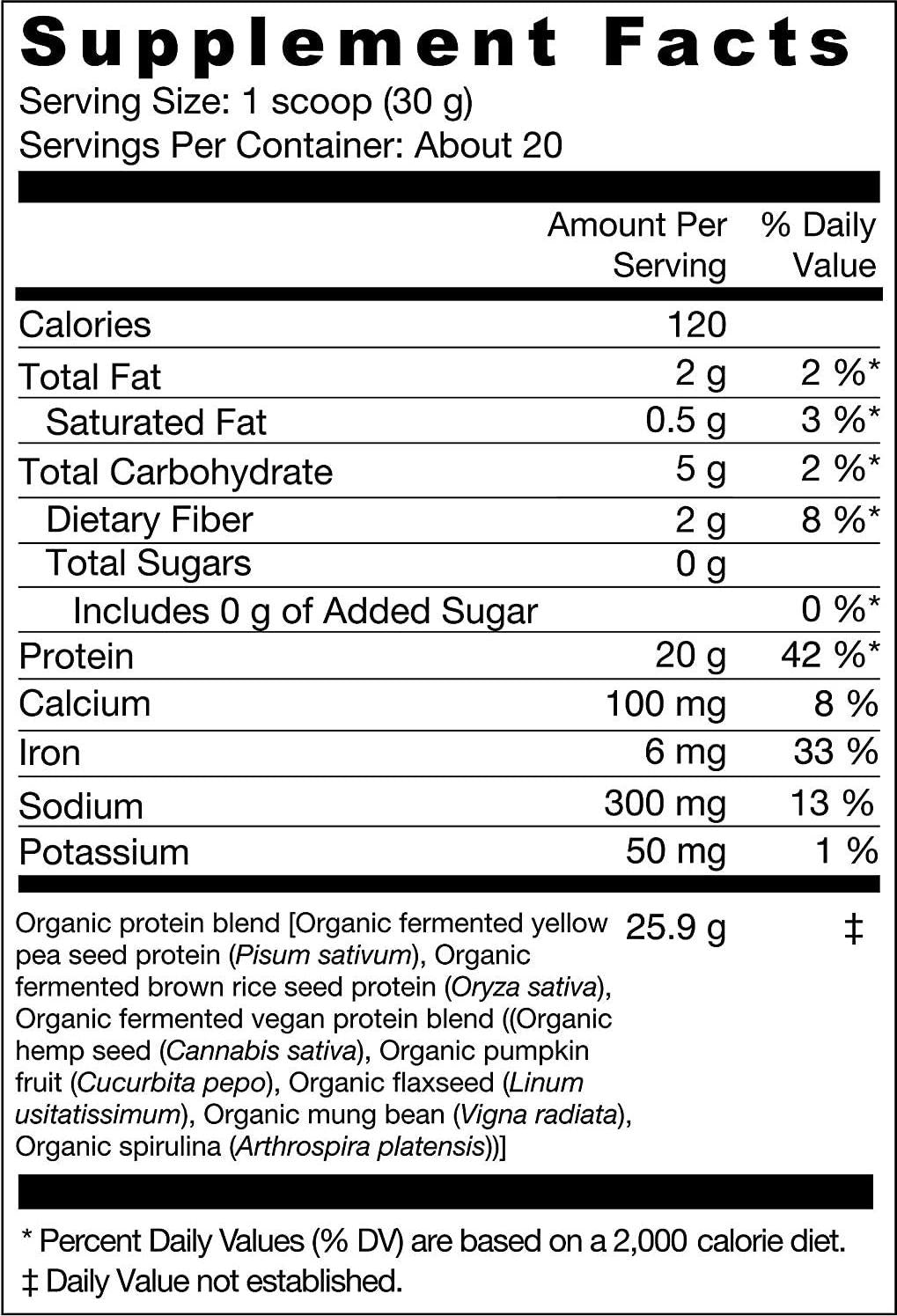 Genuine Health Fermented Organic Vegan Proteins+, Natural Vanilla Protein Powder, 20g Protein, 21.16 oz tub, 20 Servings