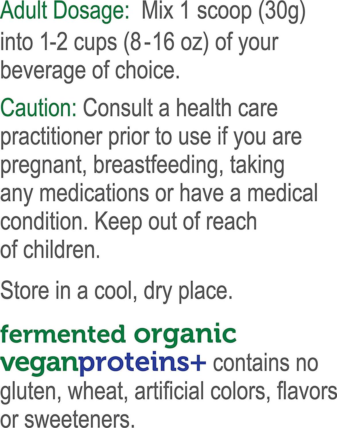 Genuine Health Fermented Organic Vegan Proteins+, Natural Vanilla Protein Powder, 20g Protein, 21.16 oz tub, 20 Servings