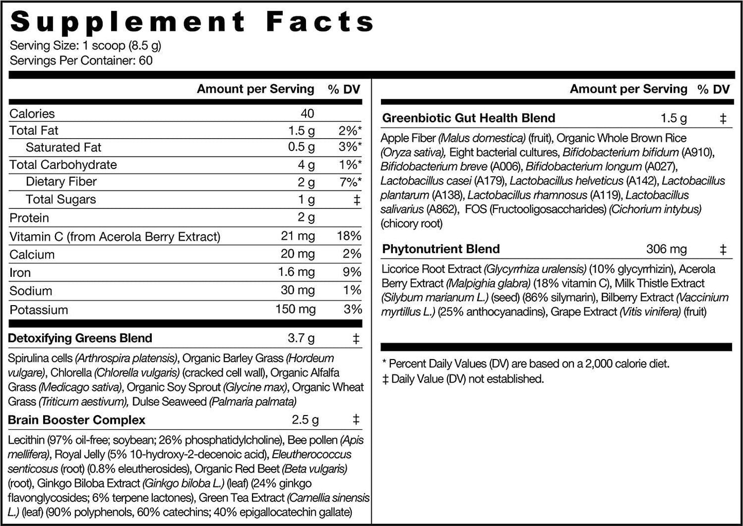 Genuine Health Greens Original, Natural Flavour, Superfood Powder, Non GMO, 510g Tub, 60 Servings