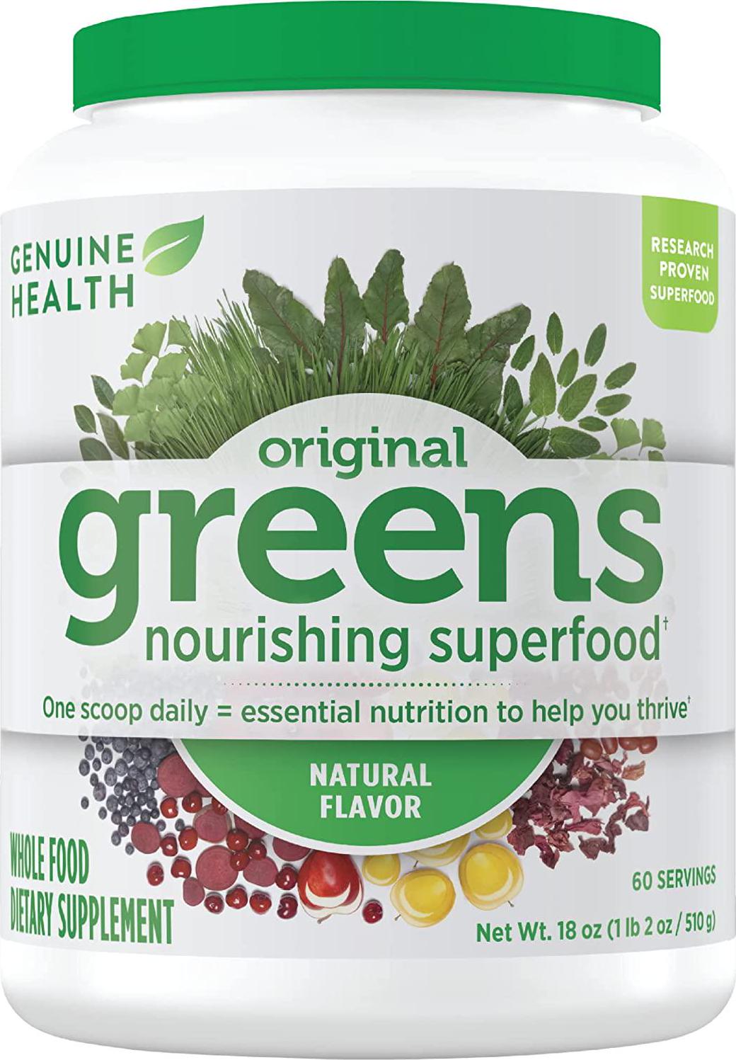 Genuine Health Greens Original, Natural Flavour, Superfood Powder, Non GMO, 510g Tub, 60 Servings