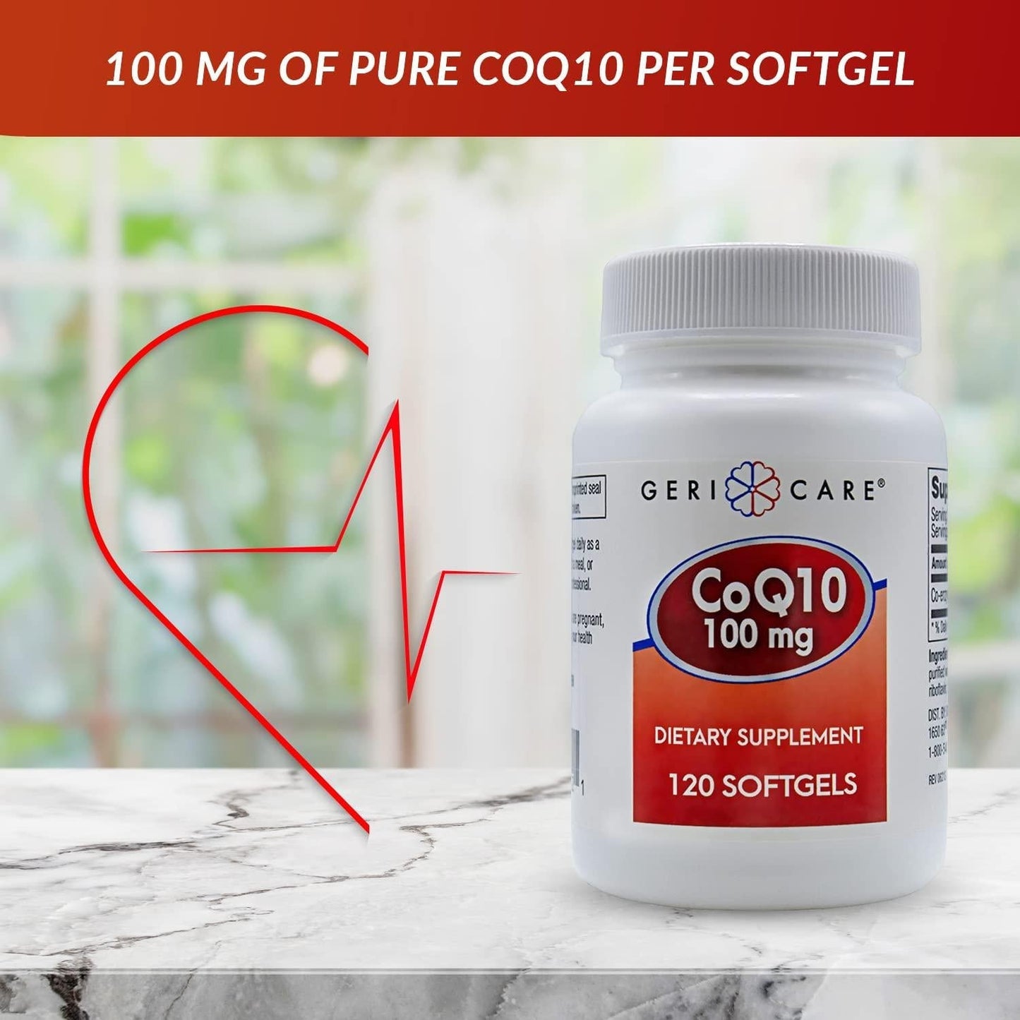 GeriCare COQ10 Supplement, High Absorption 100mg Vegan CoQ10 Coenzyme Softgels for Men and Women- Strong Antioxidant Supplement for Heart Health Support and Energy Production, 120 Count (2 Pack)