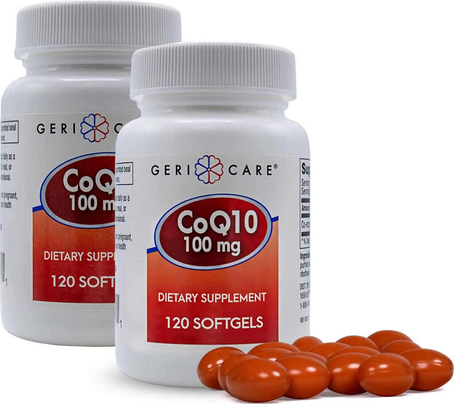 GeriCare COQ10 Supplement, High Absorption 100mg Vegan CoQ10 Coenzyme Softgels for Men and Women- Strong Antioxidant Supplement for Heart Health Support and Energy Production, 120 Count (2 Pack)