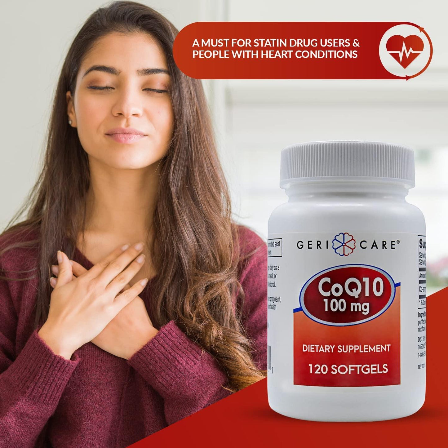 GeriCare COQ10 Supplement, High Absorption 100mg Vegan CoQ10 Coenzyme Softgels for Men and Women- Strong Antioxidant Supplement for Heart Health Support and Energy Production, 120 Count (2 Pack)