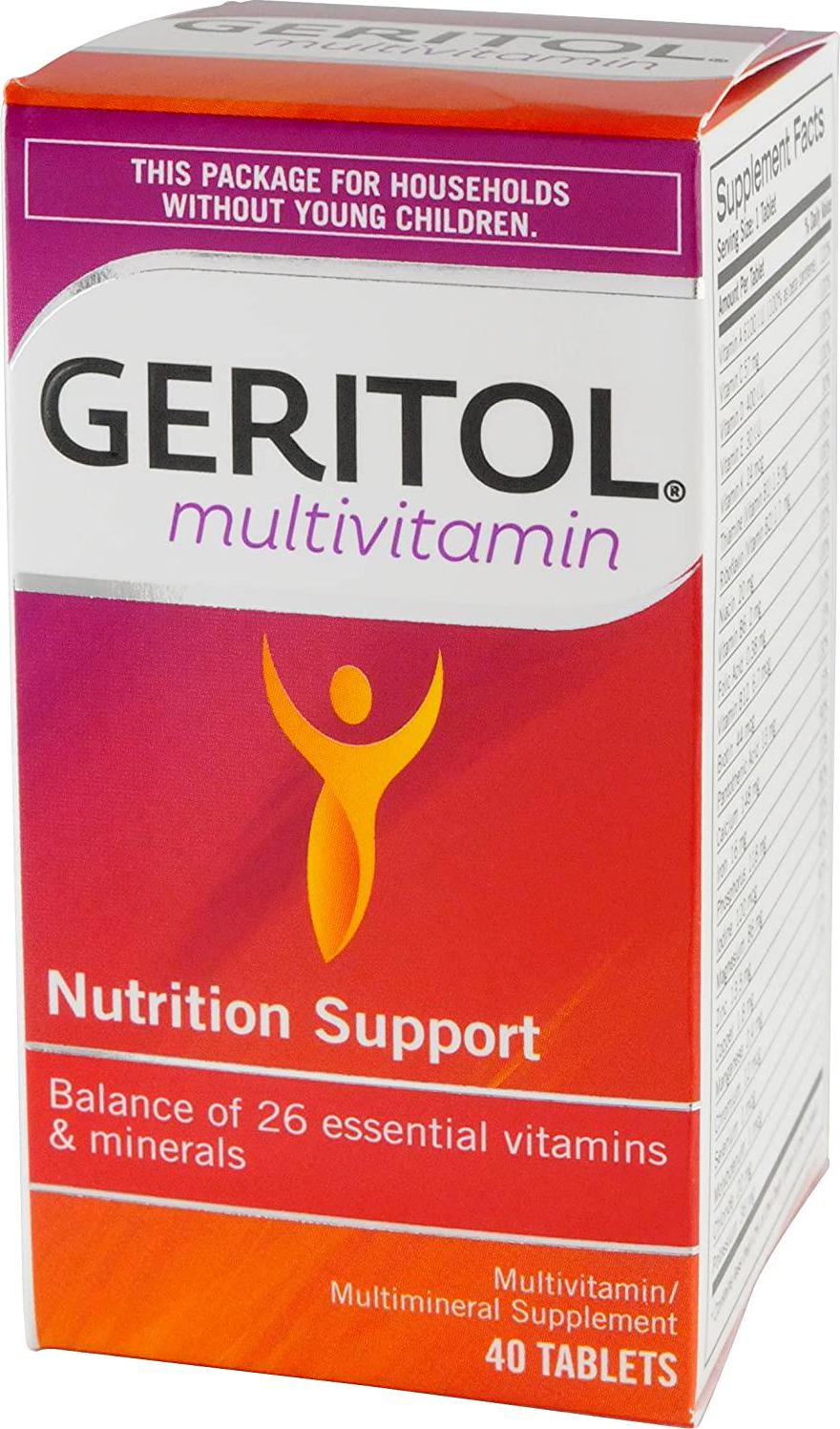 Geritol Multi-Vitamin Nutritional Support Tablets, 40 Count, Multivitamin/Multimineral Supplement For Adults, High In Vitamin A and Vitamin C