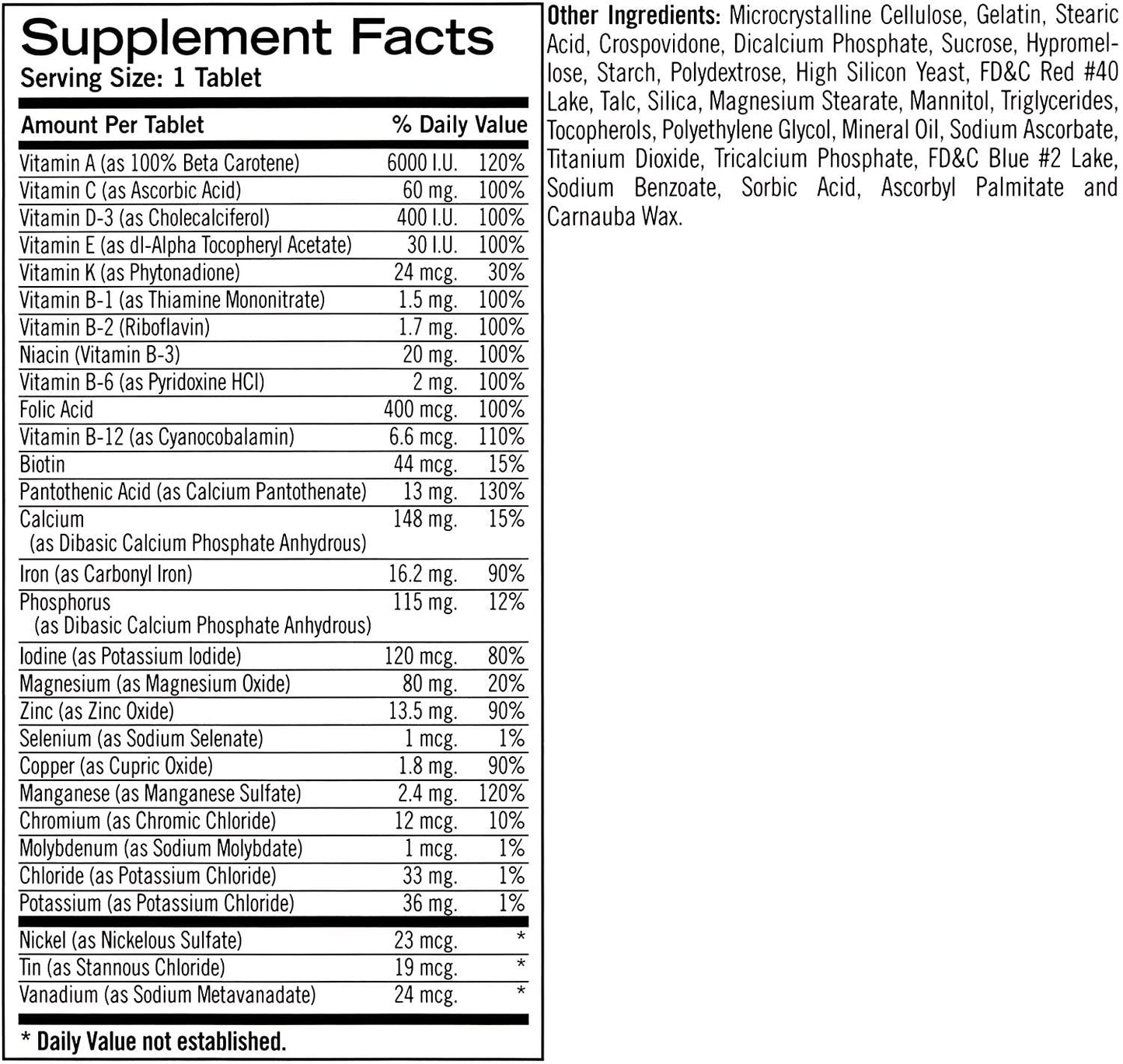 Geritol Multi-Vitamin Nutritional Support Tablets, 40 Count, Multivitamin/Multimineral Supplement For Adults, High In Vitamin A and Vitamin C