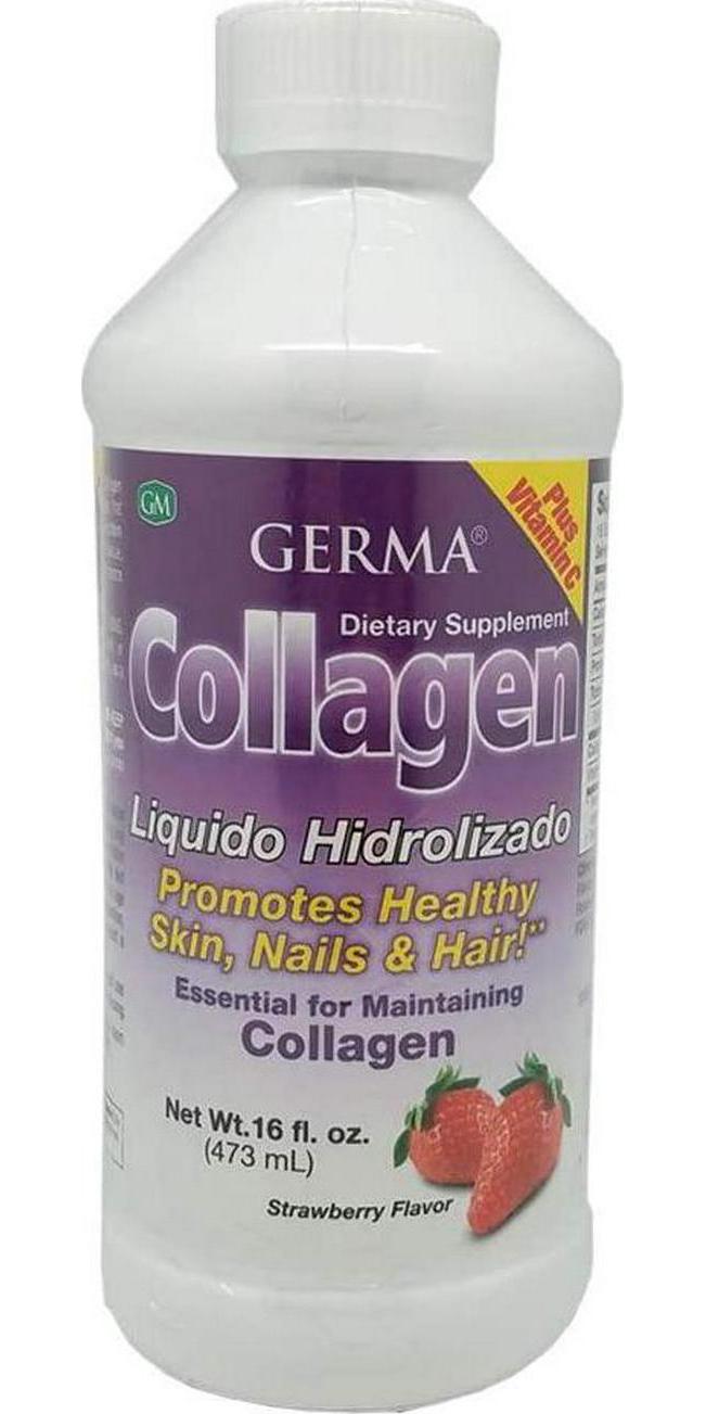 Germa Liquid Collagen Dietary Supplement. Anti-Aging, Helps Skin Stay Supple. Improves Hair and Nail Growth. With Vitamin C. Strawberry Flavour. 16 Oz.