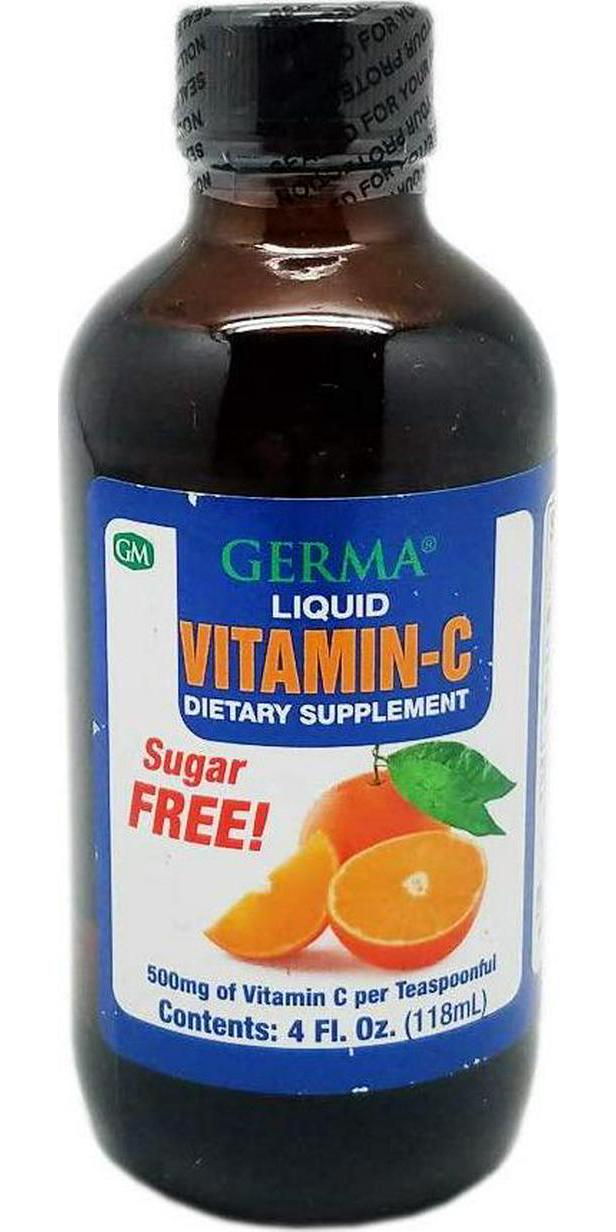 Germa Sugar-Free Liquid Vitamin C. 500 mg. Fast Absorbing Dietary Supplement. Immune System Booster. 4 Oz / 118ml. Pack of 3