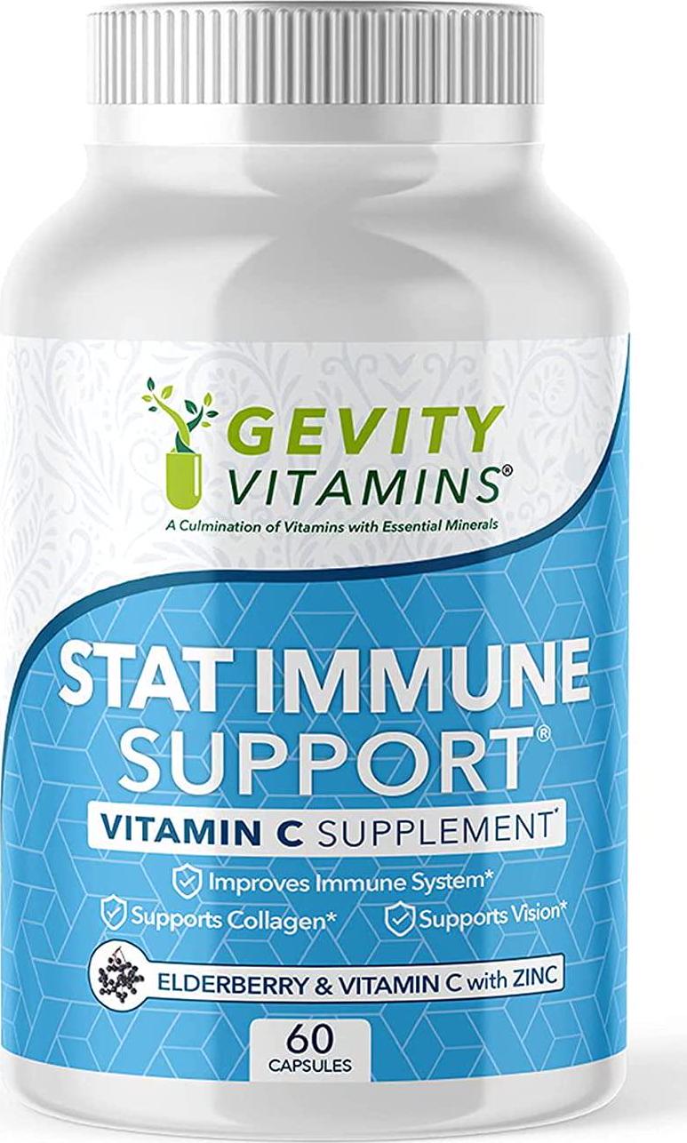 Gevity Vitamins Stat Immune Support - 60 Capsules - Vitamin C and Elderberry with Zinc Echinacea Supplement - Support Vision for Healthier Lifestyle - Gluten-Free Supplement
