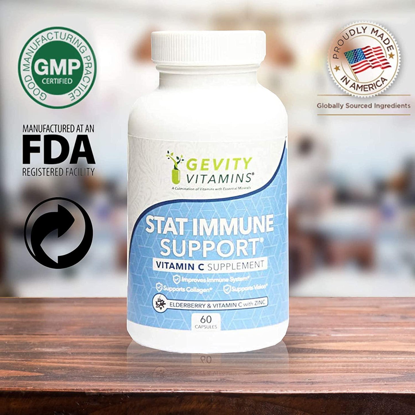 Gevity Vitamins Stat Immune Support - 60 Capsules - Vitamin C and Elderberry with Zinc Echinacea Supplement - Support Vision for Healthier Lifestyle - Gluten-Free Supplement