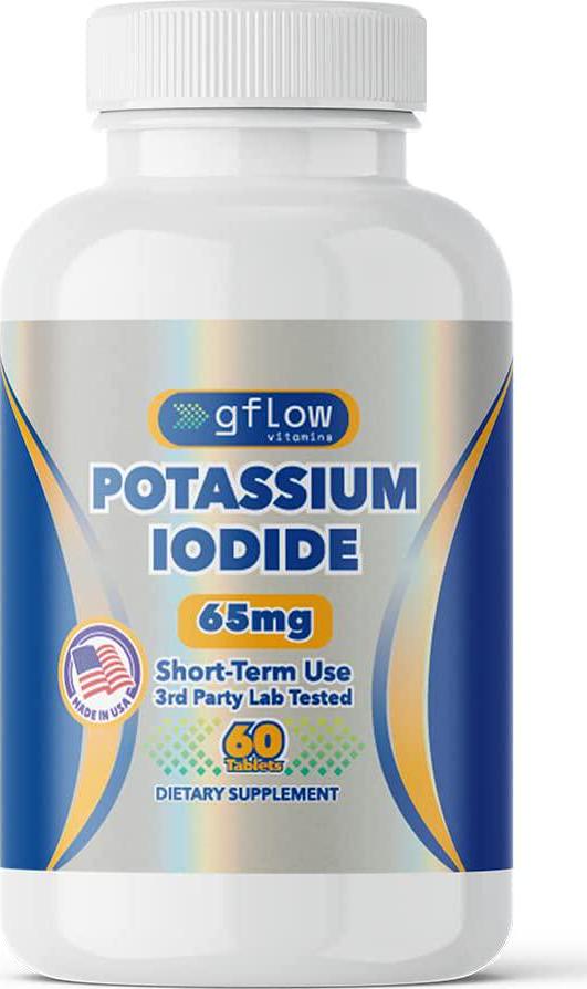 Gflow Vitamins - Potassium Iodide 65 mg Per Serving - Dietary Supplement, Thyroid Support - 2 Months Supply - Non -GMO - Made in The USA - Exp Date 03/2029