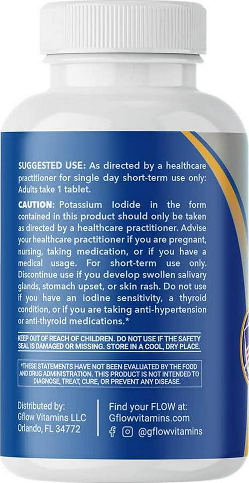 Gflow Vitamins - Potassium Iodide 65 mg Per Serving - Dietary Supplement, Thyroid Support - 2 Months Supply - Non -GMO - Made in The USA - Exp Date 03/2029