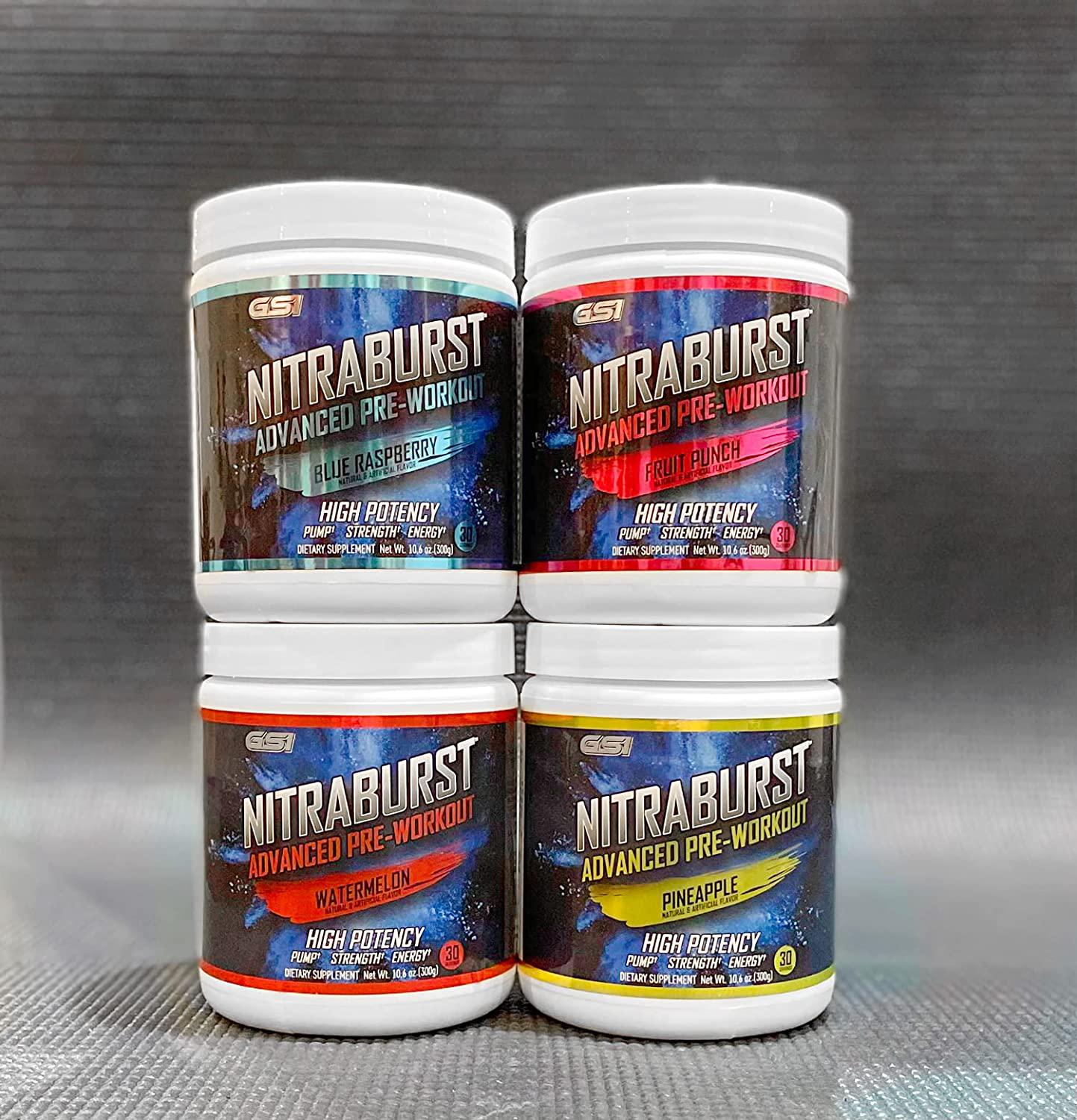 Giant Sports Nitraburst Pre Workout Powder, Increase Blood Flow, Boosts Strength and Energy, Improve Exercise Performance, Creatine Free (Fruit Punch, 30 Servings)