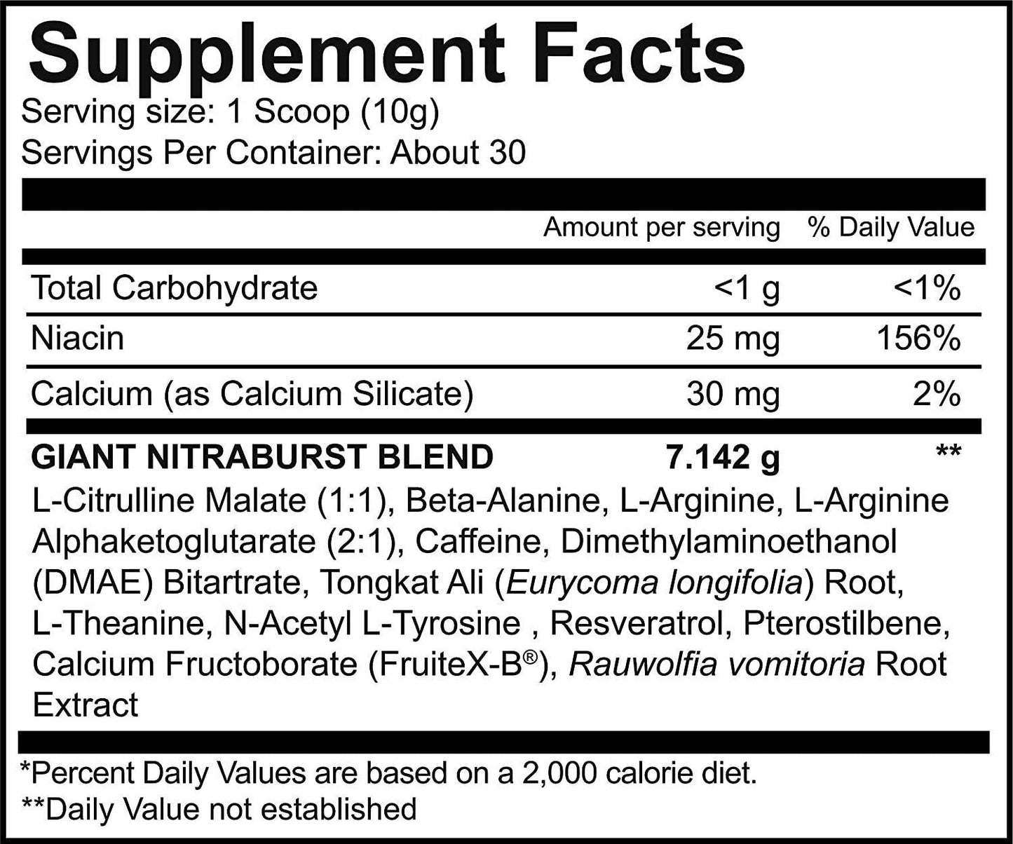 Giant Sports Nitraburst Pre Workout Powder, Increase Blood Flow, Boosts Strength and Energy, Improve Exercise Performance, Creatine Free (Fruit Punch, 30 Servings)