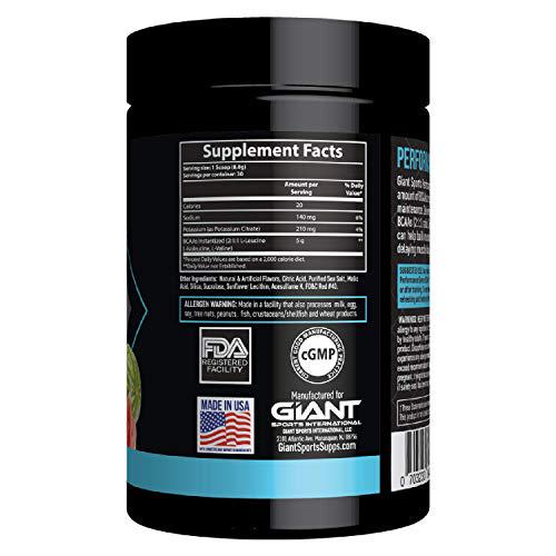 Giant Sports Performance BCAA Powder Sugar Free Recovery and Performance with Potassium Chain Amino Acids | Watermelon 30 Servings