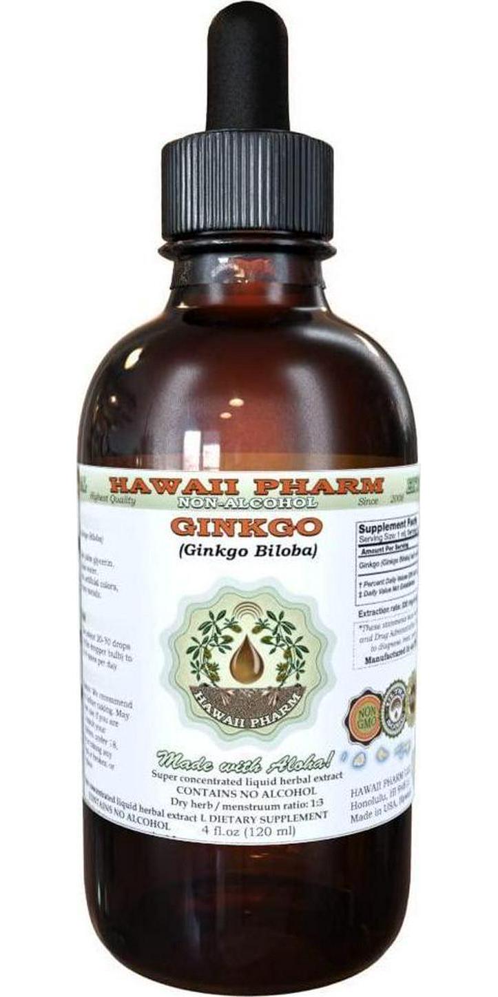 Ginkgo Alcohol-Free Liquid Extract, Organic Ginkgo (Ginkgo Biloba) Dried Leaf Glycerite Hawaii Pharm Natural Herbal Supplement 2 oz