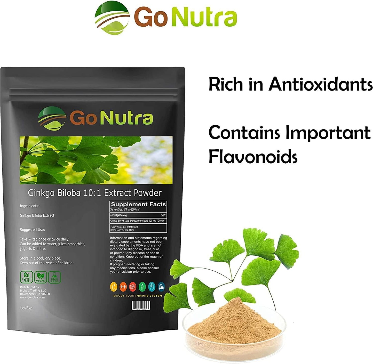 Ginkgo Biloba Extract Powder 10:1 Extra Strength Supports Brain and Memory Ginkgo Leaf | 8 oz.