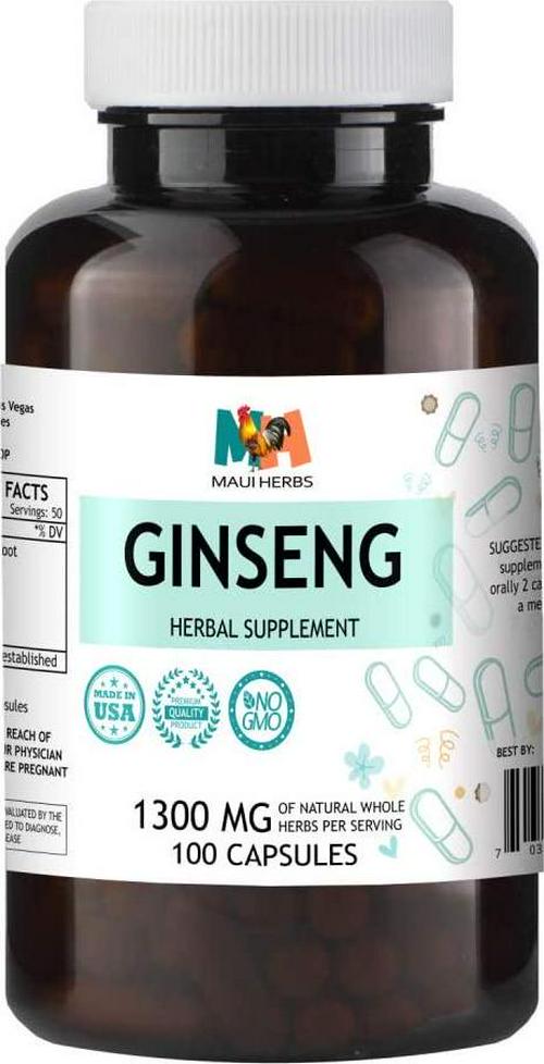 Ginseng 100 Capsules, 1300 mg per Serving, Korean Red Ginseng Root (Panax Ginseng)