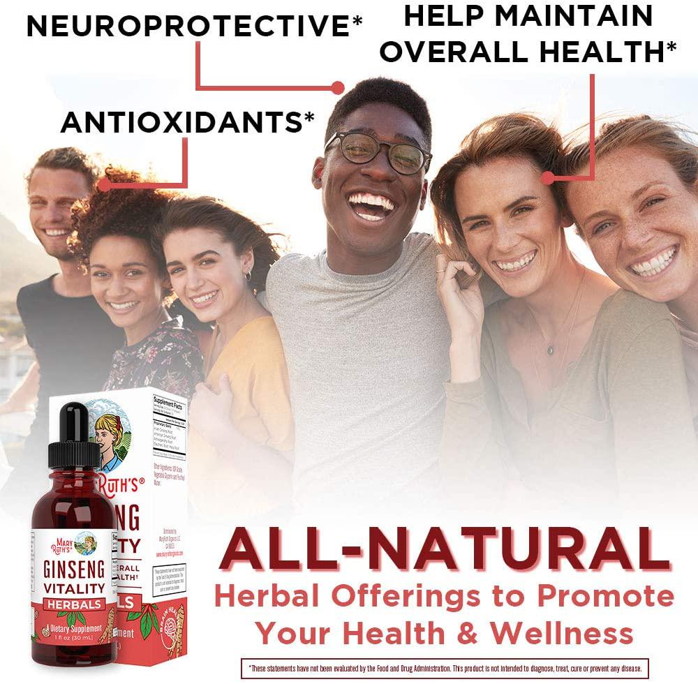 Ginseng Vitality Liquid Adaptogens by MaryRuth's | Organic Adaptogen Supplements to Support Your Mind and Body | Adaptogen Blend Contains Ginseng Root, Ashwagandha, Eleuthero and Maca
