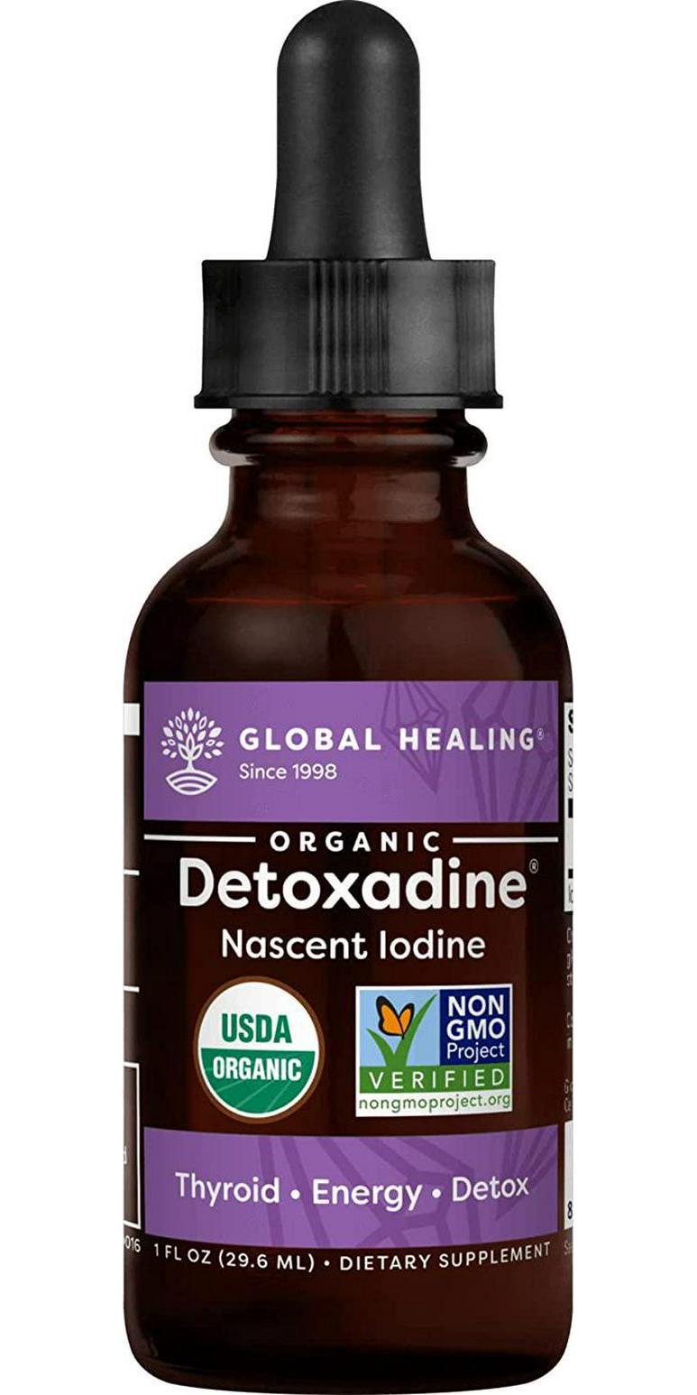 Global Healing Detoxadine, Organic Nascent Iodine Liquid Supplement Drops for Thyroid Support, Metabolism Health, Sleep and Detox Boost - Non-GMO, Vegan, 200 Servings (6-Month Supply) - 30mL