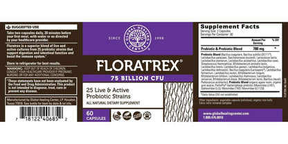 Global Healing Floratrex Probiotic Blend Supplement With Prebiotics For Healthy Digestion, Support Digestive Tract, and Normal Immune System - Men and Women - 75 Billion CFU, 25 Strains, 60 Capsules