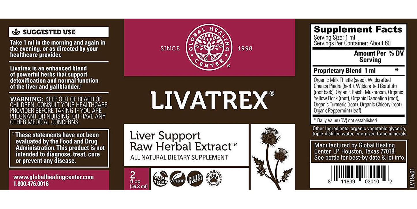 Global Healing Liver Health - Natural Vegan Liquid Drops Supplement Supports Liver and Gallbladder Detox and Function - Raw Herbal Extract for Best Absorption and Clean Cleanse - 2 Fl Oz Tincture