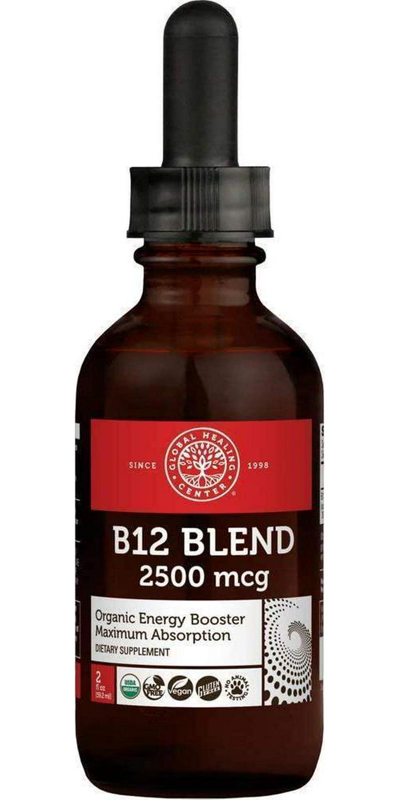 Global Healing Oxy-Powder and B12 Blend Kit - Natural, Oxygen Based Colon Cleanser of Intestinal Tract and Organic Sublingual B12 Vitamin Supplement Drops for Energy, Mood, Heart - 60 Capsules and 2 Fl Oz