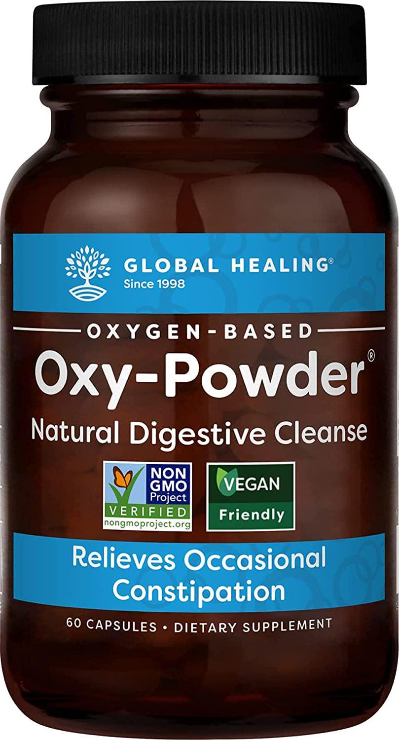 Global Healing Oxy-Powder and B12 Blend Kit - Natural, Oxygen Based Colon Cleanser of Intestinal Tract and Organic Sublingual B12 Vitamin Supplement Drops for Energy, Mood, Heart - 60 Capsules and 2 Fl Oz