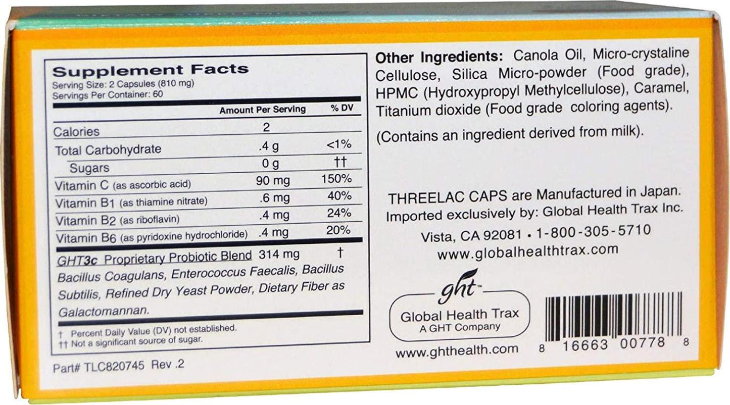 Global Health Trax Threelac Caps Supports Healthy Intestinal Flora and Digestion Dietary Supplement Probiotic 120 Capsules Pack 4