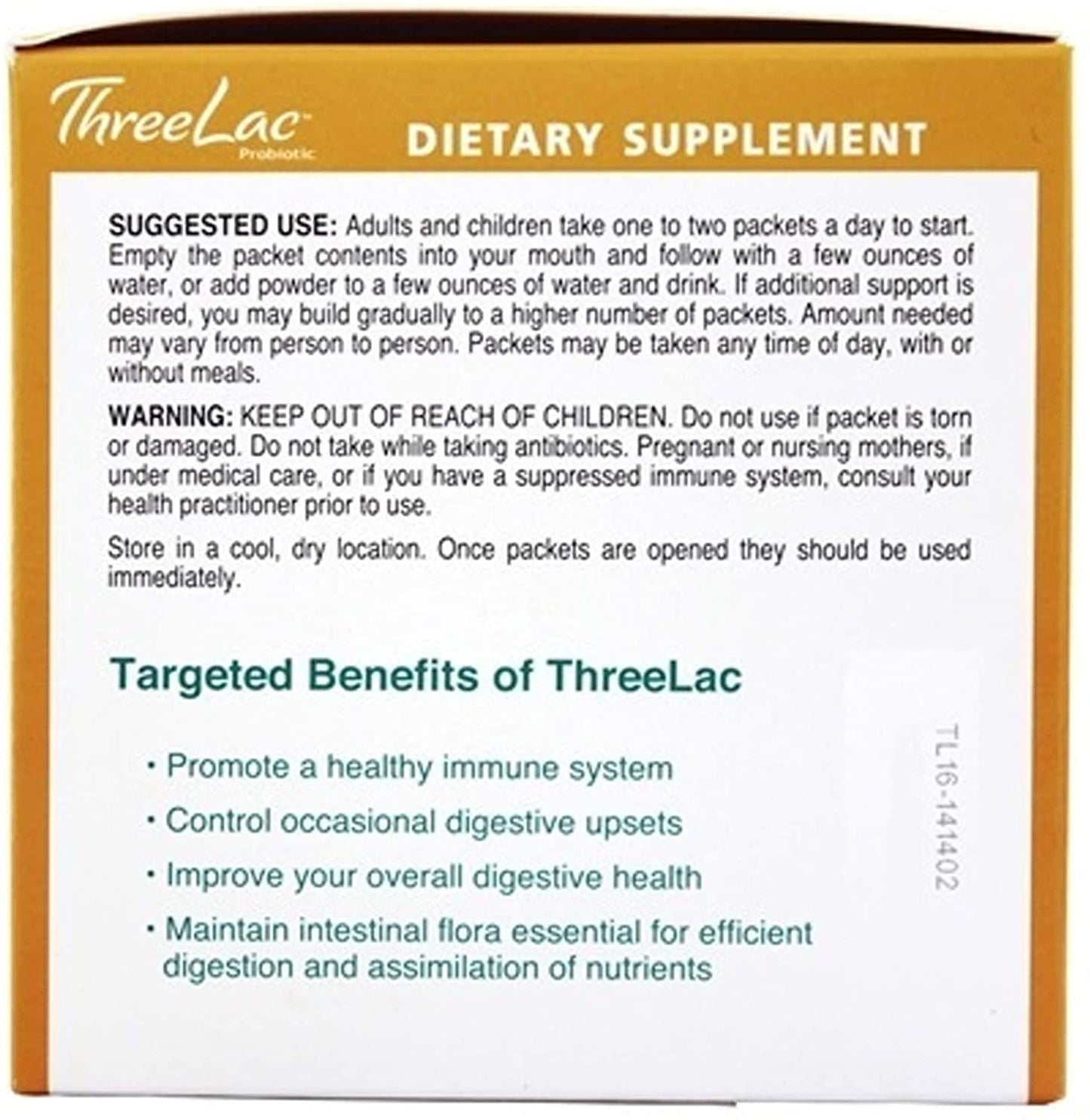 Global Health Trax ThreeLac Probiotic, Lemon Flavor Dietary Supplement (3 Pack) 60 Packets Supports intestinal and Digestive Health