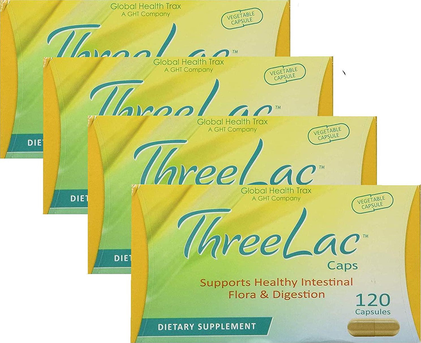 Global Health Trax Threelac Caps Supports Healthy Intestinal Flora and Digestion Dietary Supplement Probiotic 120 Capsules Pack 4