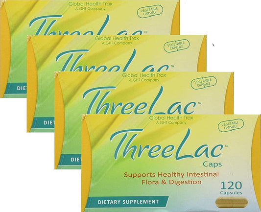 Global Health Trax Threelac Caps Supports Healthy Intestinal Flora and Digestion Dietary Supplement Probiotic 120 Capsules Pack 4