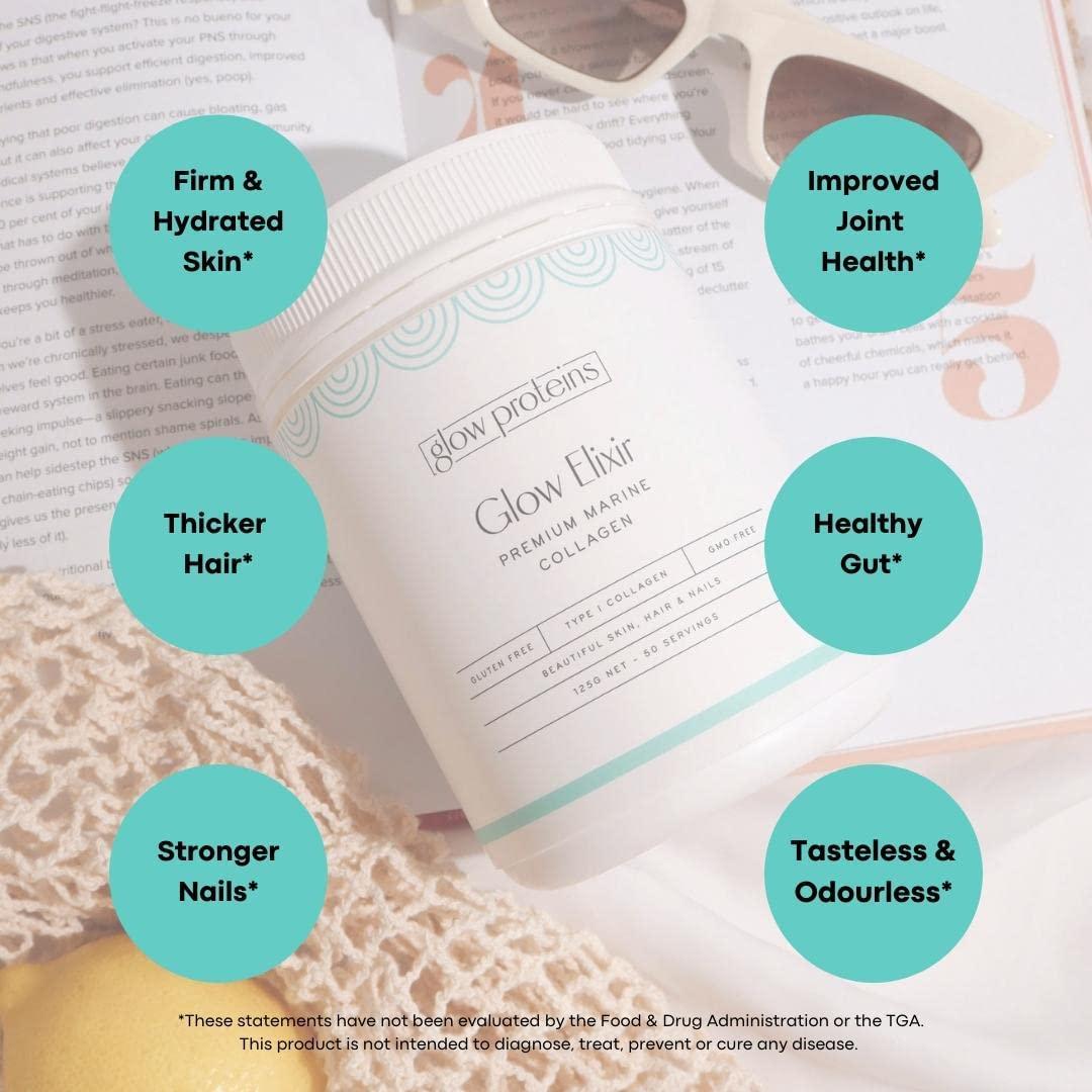 Glow Proteins Glow Elixir Premium Marine Collagen Powder 125 grams | 50 Servings