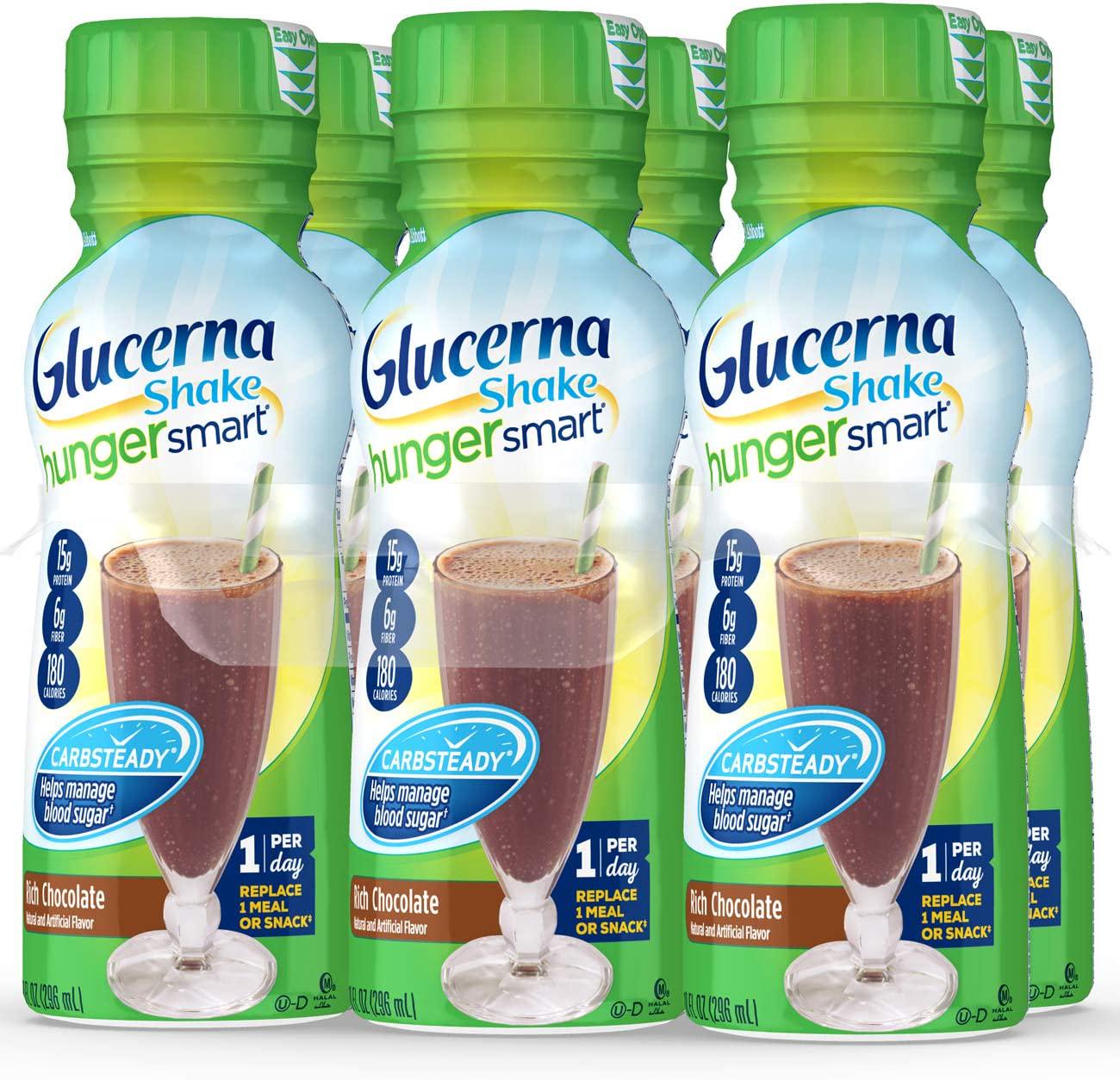 Glucerna Hunger Smart Shake, Diabetic Drink, Blood Sugar Management, 15g Protein, 180 Calories, Rich Chocolate, 10 Fl Oz (Pack of 24)