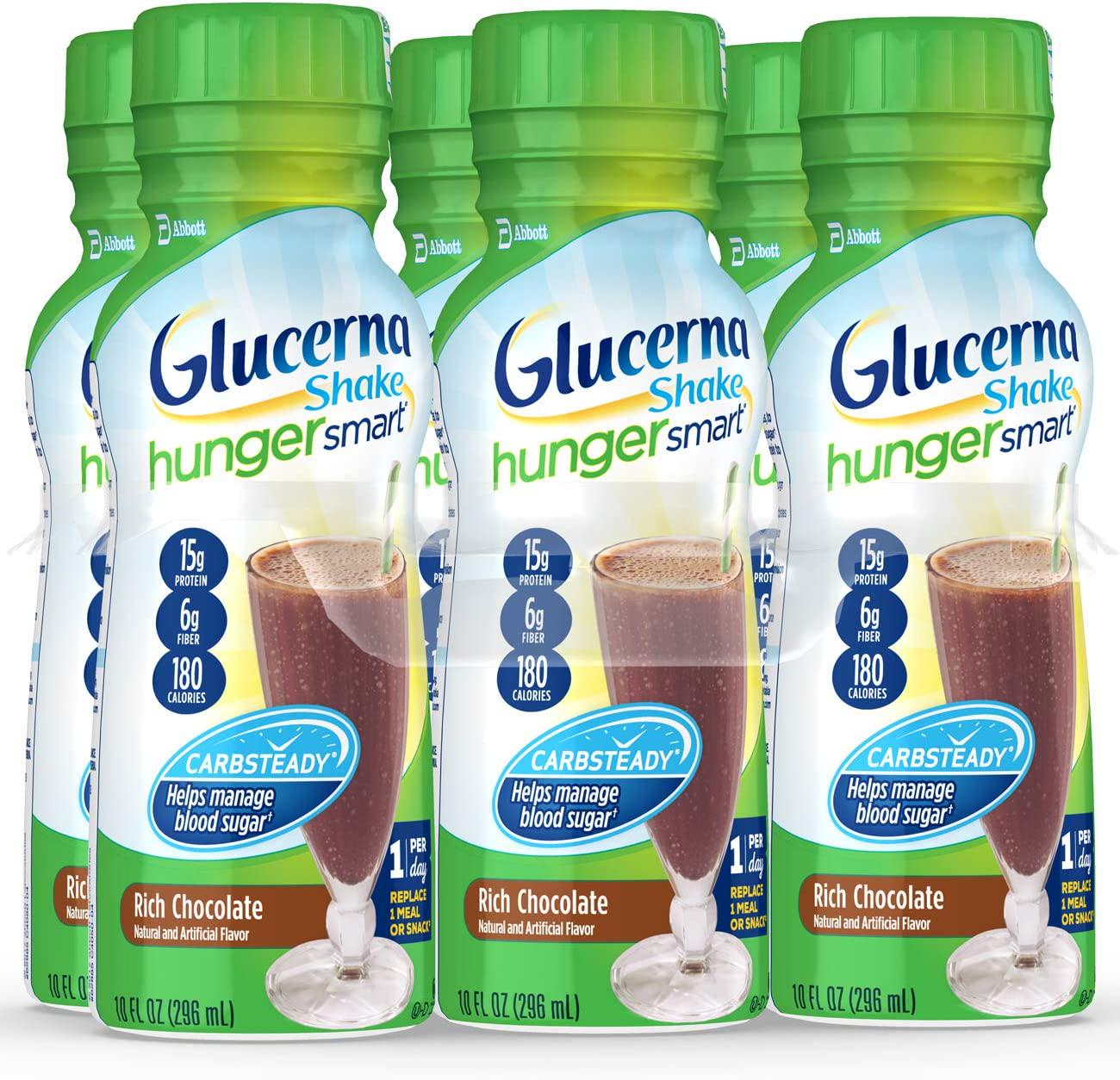 Glucerna Hunger Smart Shake, Diabetic Drink, Blood Sugar Management, 15g Protein, 180 Calories, Rich Chocolate, 10 Fl Oz (Pack of 24)