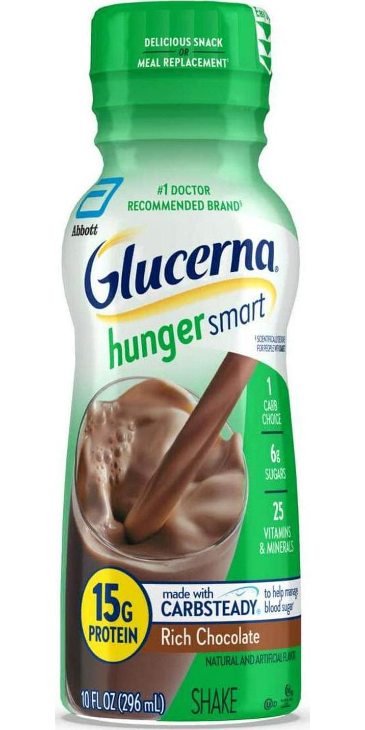 Glucerna Hunger Smart Shake, Diabetic Drink, Blood Sugar Management, 15g Protein, 180 Calories, Rich Chocolate, 10 Fl Oz (Pack of 24)