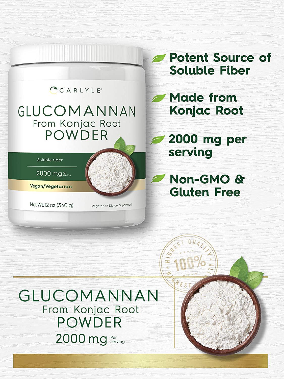 Glucomannan Powder | 12 oz | Vegan and Vegetarian | Non-GMO, Gluten Free | Konjac Powder Supplement | by Carlyle