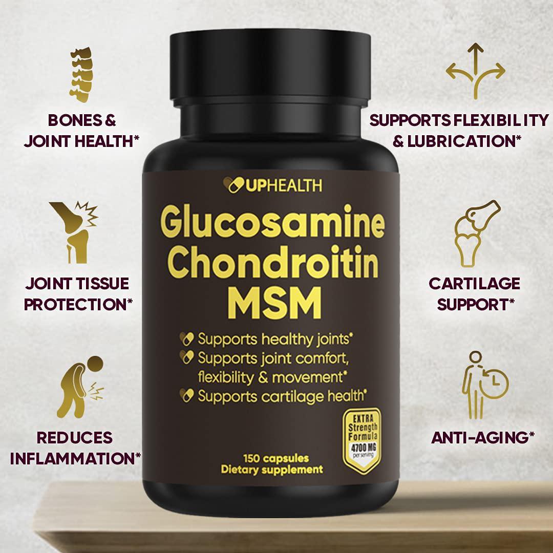 Glucosamine Chondroitin MSM Extra Strength 4700mg Per Serving, Complete Supplement for Joint Health, Cartilage Support, Strength, Flexibility and Mobility, Anti Inflammatory, Non-GMO, 150 caps